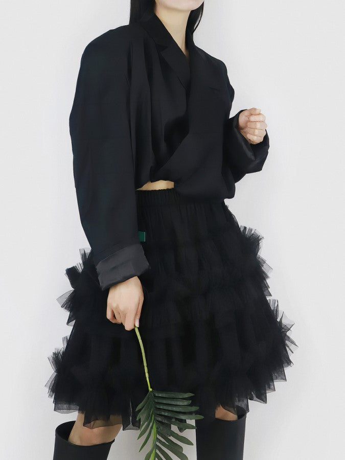 Mesh layered mini skirt X2203