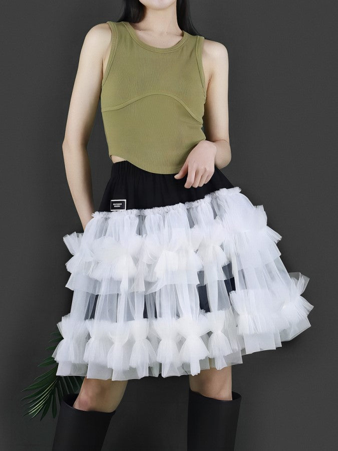 Mesh layered mini skirt X2203