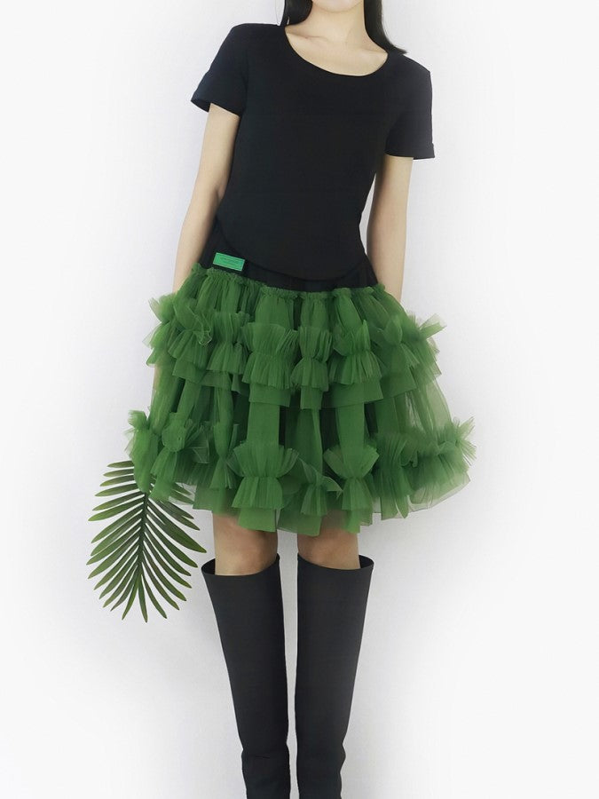 Mesh layered mini skirt X2203