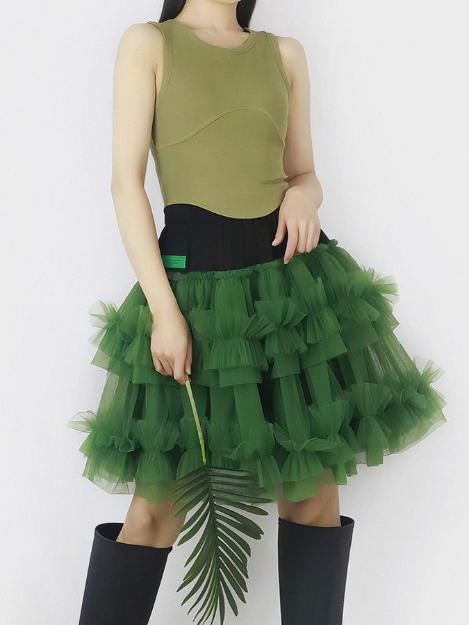Mesh layered mini skirt X2203