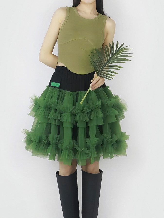 Mesh layered mini skirt X2203