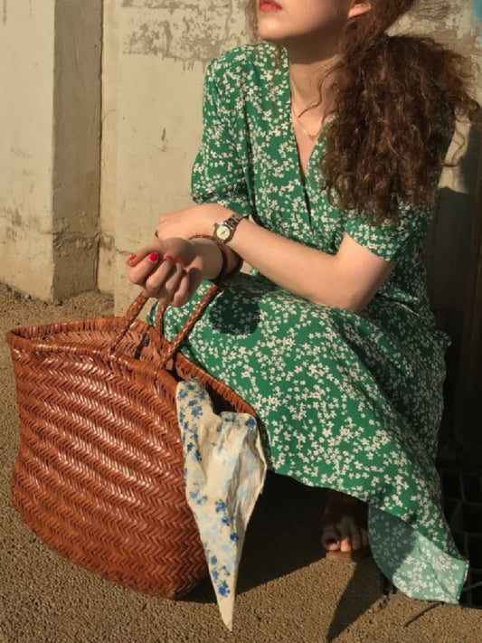 Floral V-neck dress X379