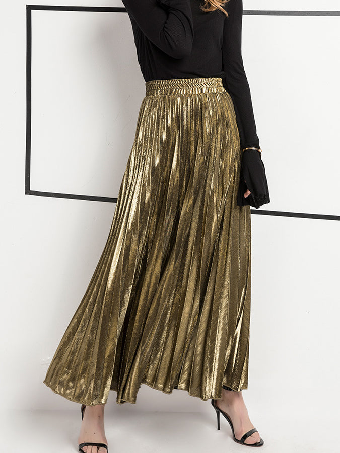Champagne color long pleated skirt X413