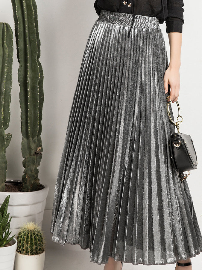 Champagne color long pleated skirt X413