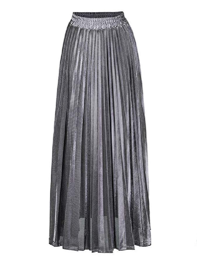 Champagne color long pleated skirt X413