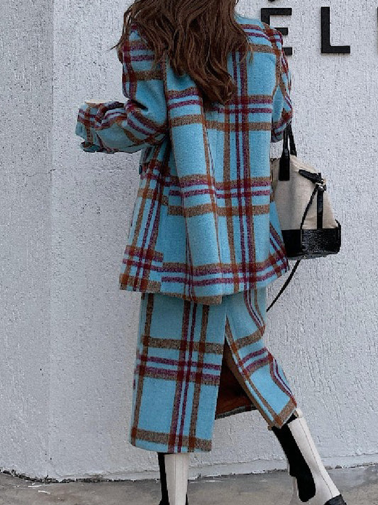 Plaid jacket and skirt set-up X506