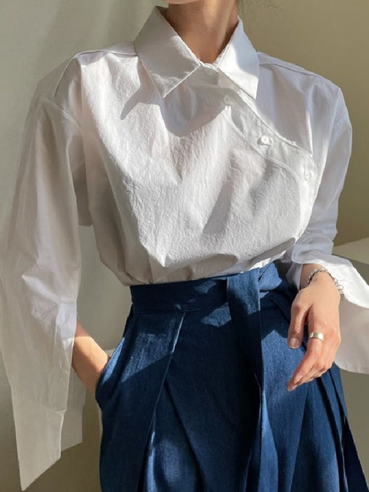 Wide lapel striped shirt X507