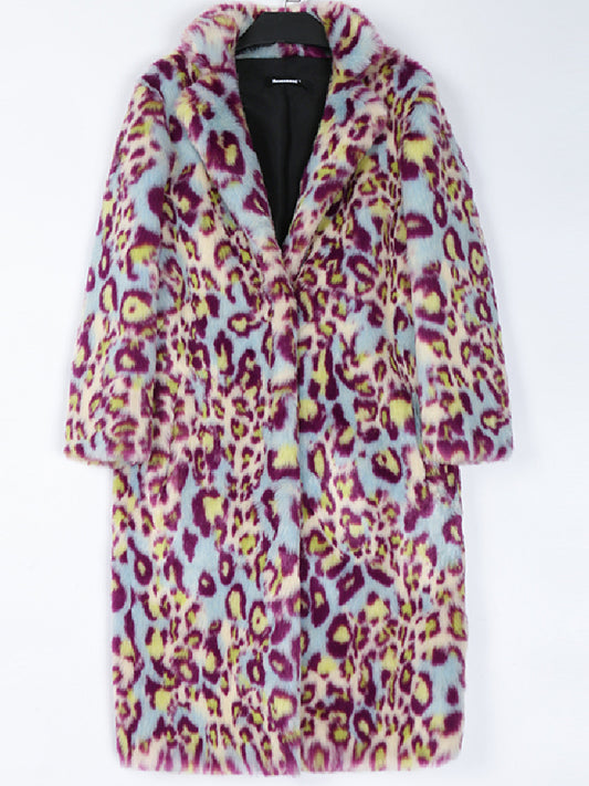 Leopard Faux Fur Long Coat X564