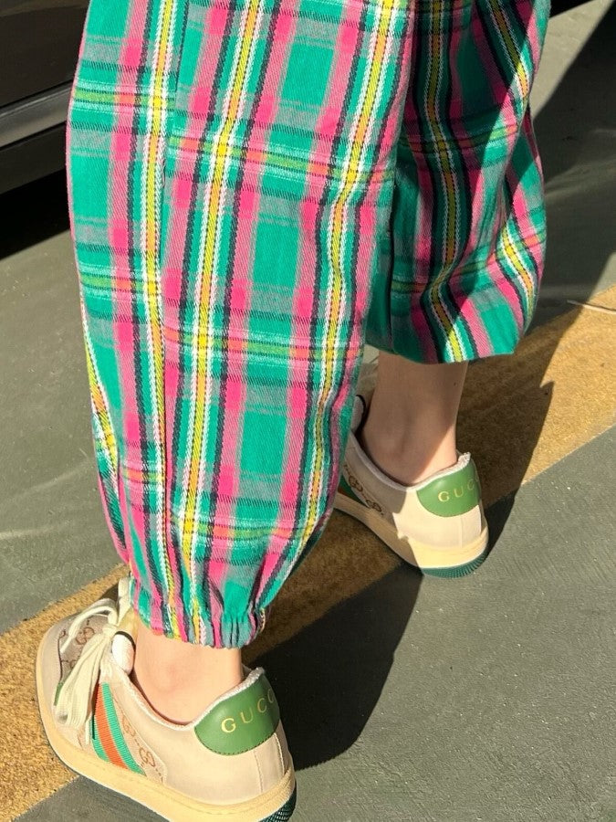 Pastel-colored check casual pants X868