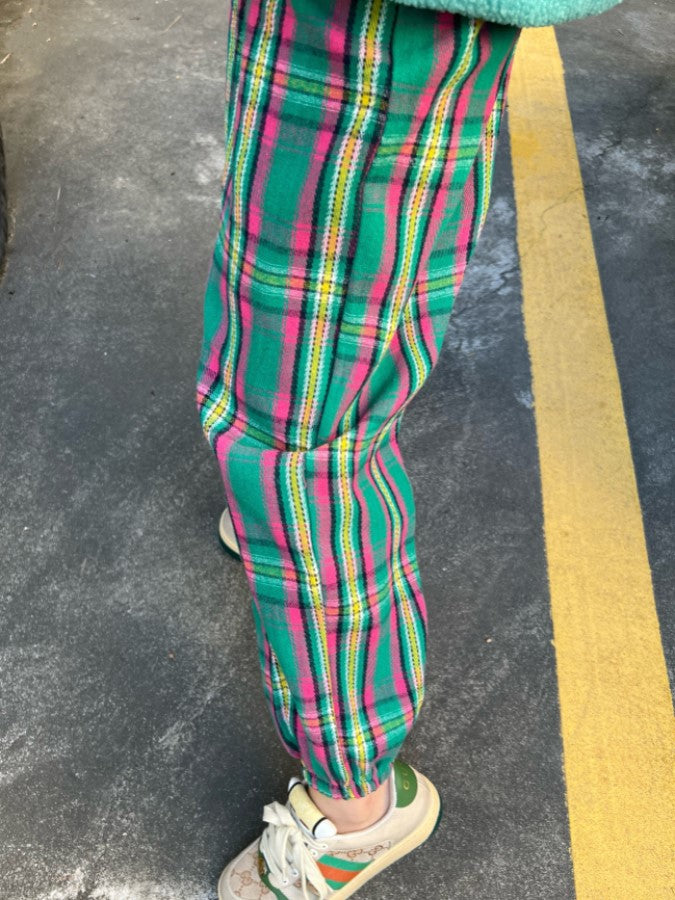 Pastel-colored check casual pants X868