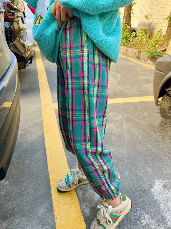 Pastel-colored check casual pants X868