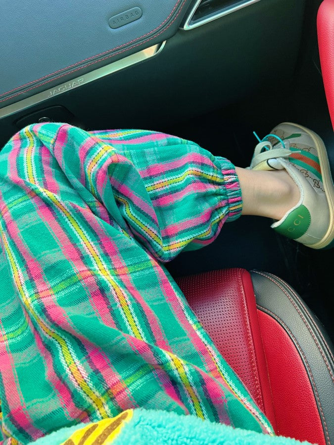 Pastel-colored check casual pants X868