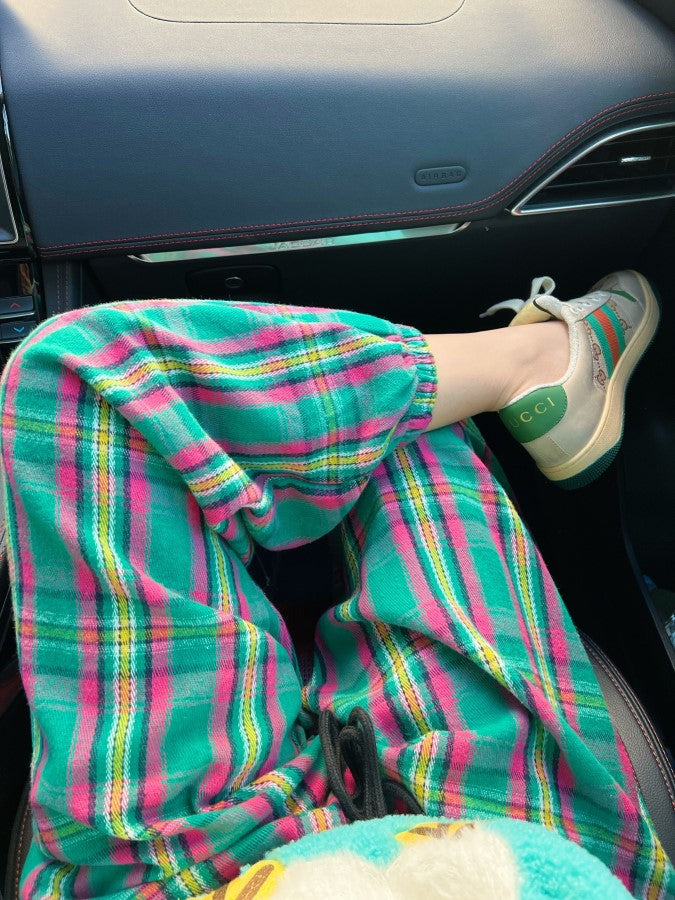 Pastel-colored check casual pants X868