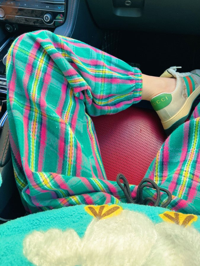 Pastel-colored check casual pants X868