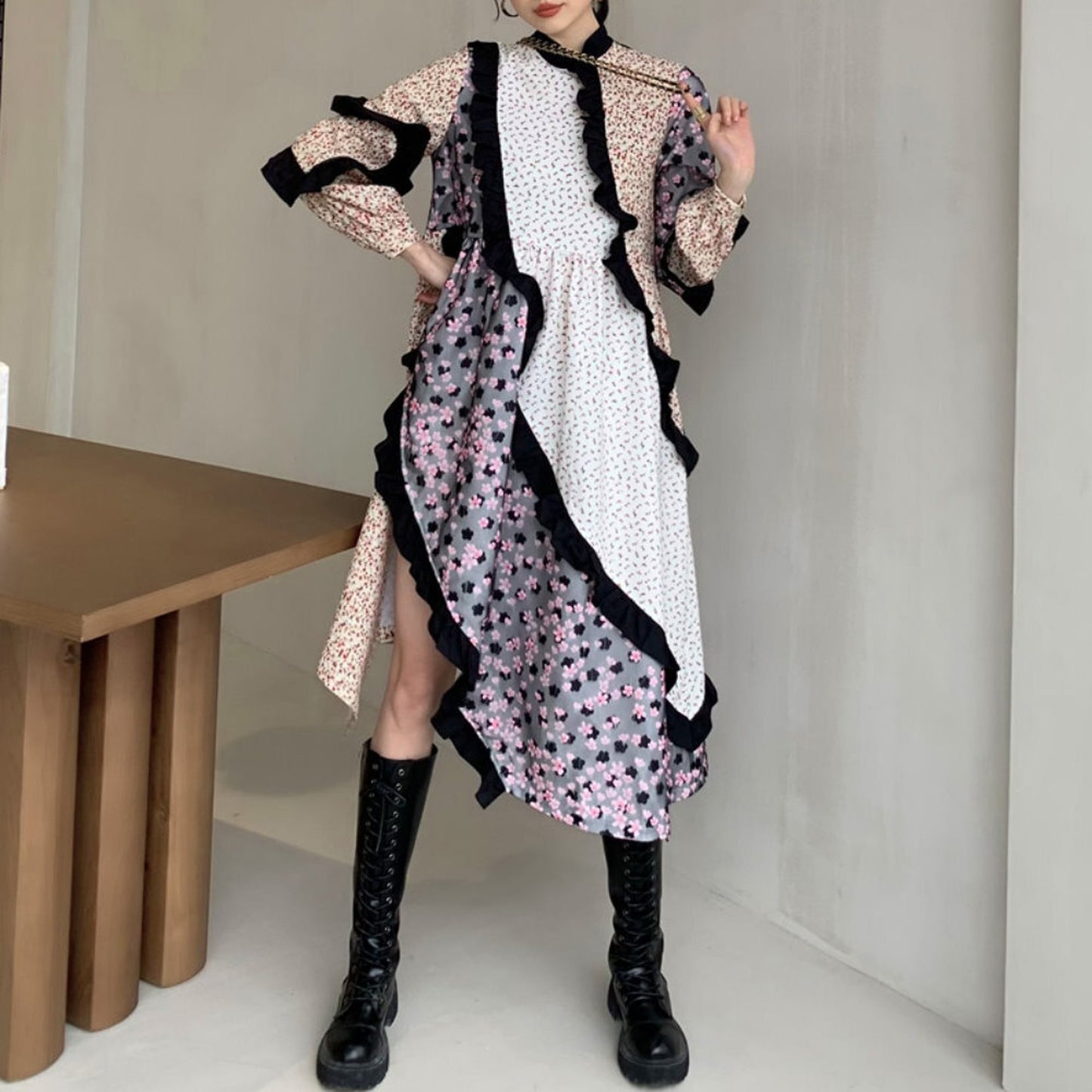 Patchwork frill dress X230