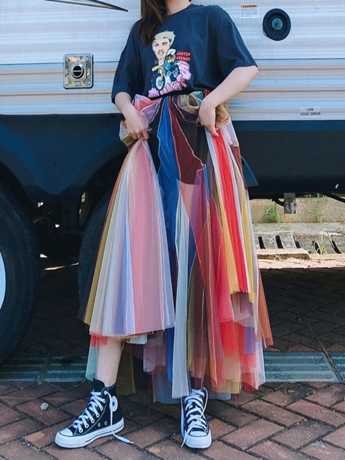 Multicolor mesh skirt X243
