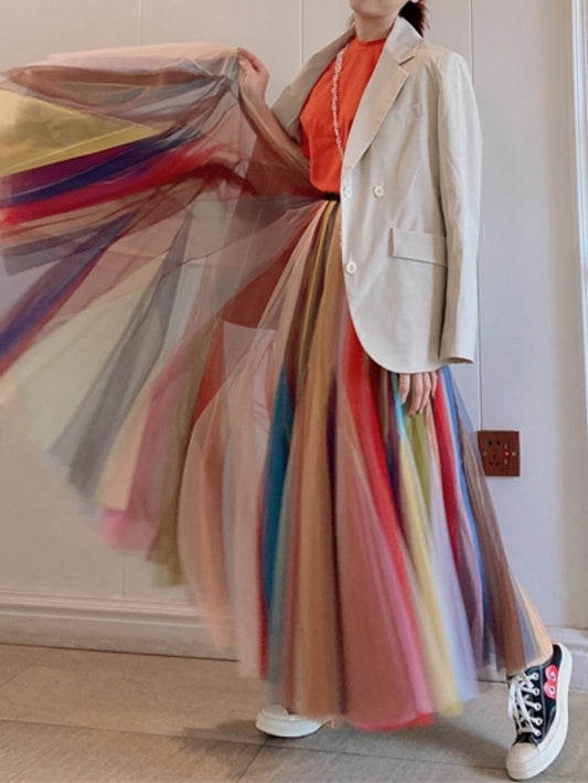 Multicolor mesh skirt X243