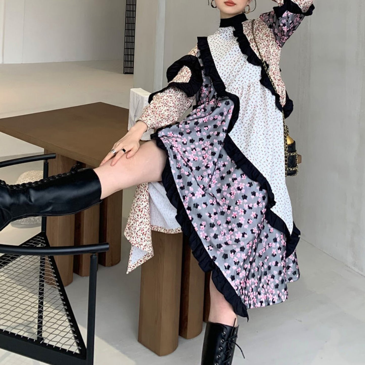 Patchwork frill dress X230