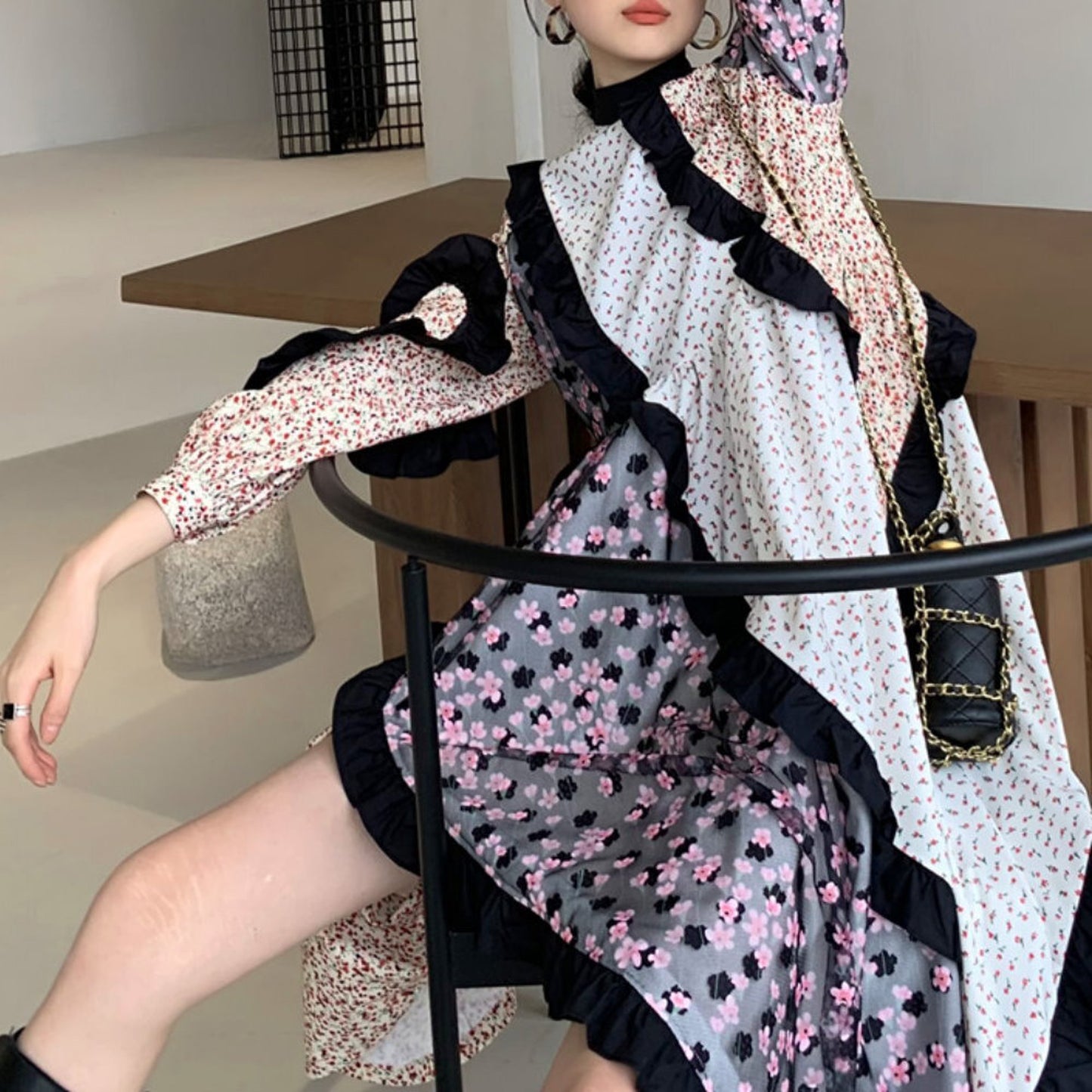 Patchwork frill dress X230