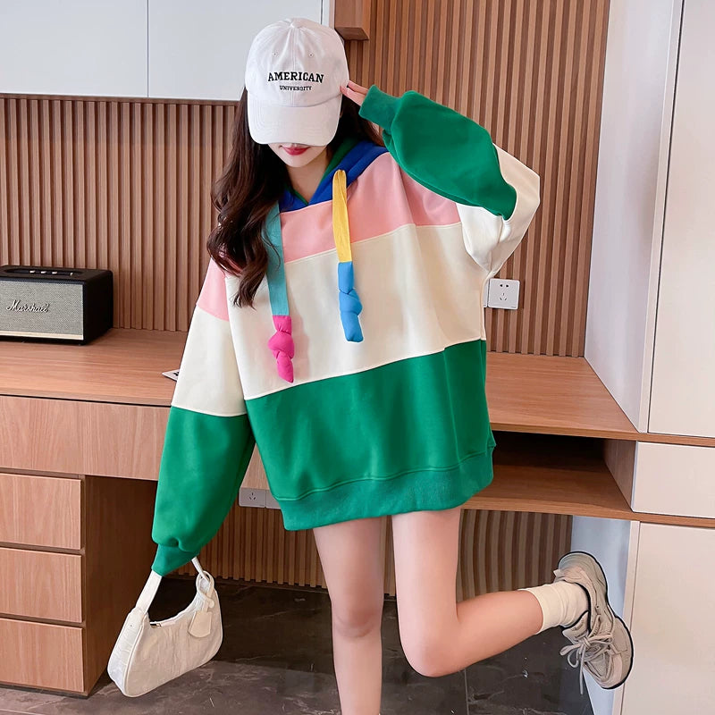 Color Block Fleece Lined Oversized Hoodie　X3728