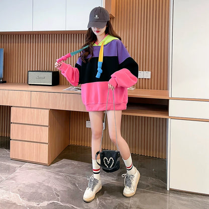 Color Block Fleece Lined Oversized Hoodie　X3728