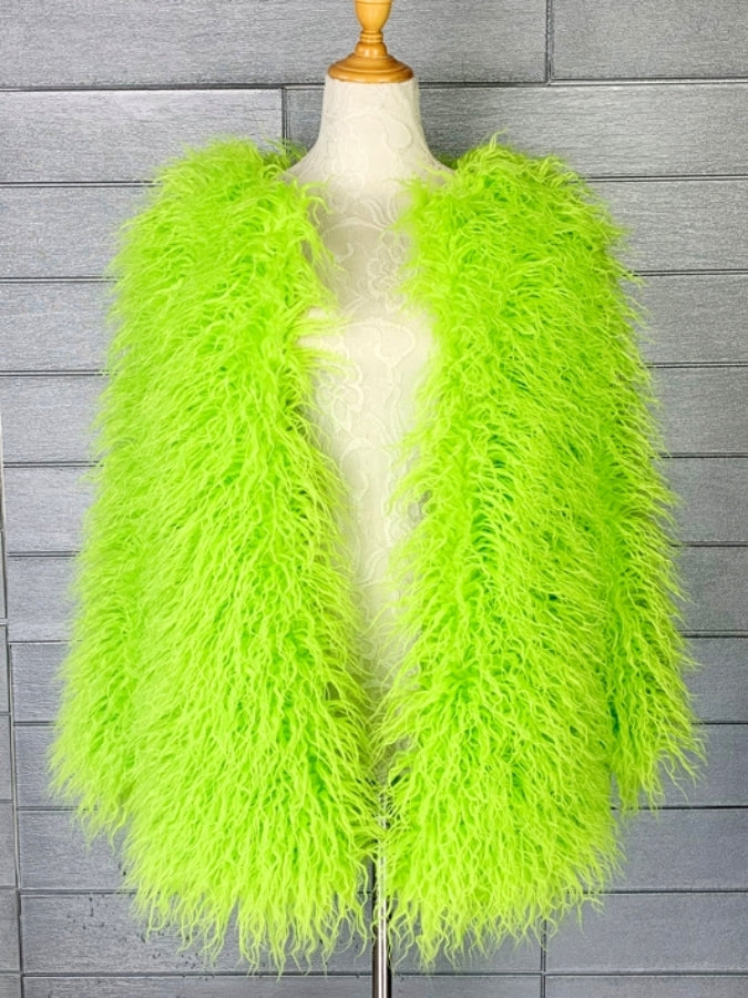 Neon color volume fur jacket X2489