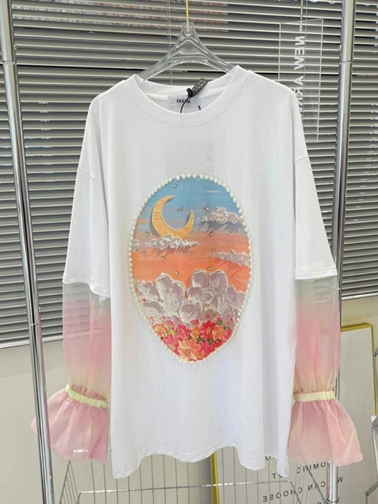 グラデーションメッシュスリーブTシャツ　X2375