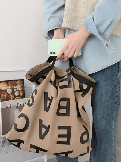 Letter Print Logo Canvas Bag X2352