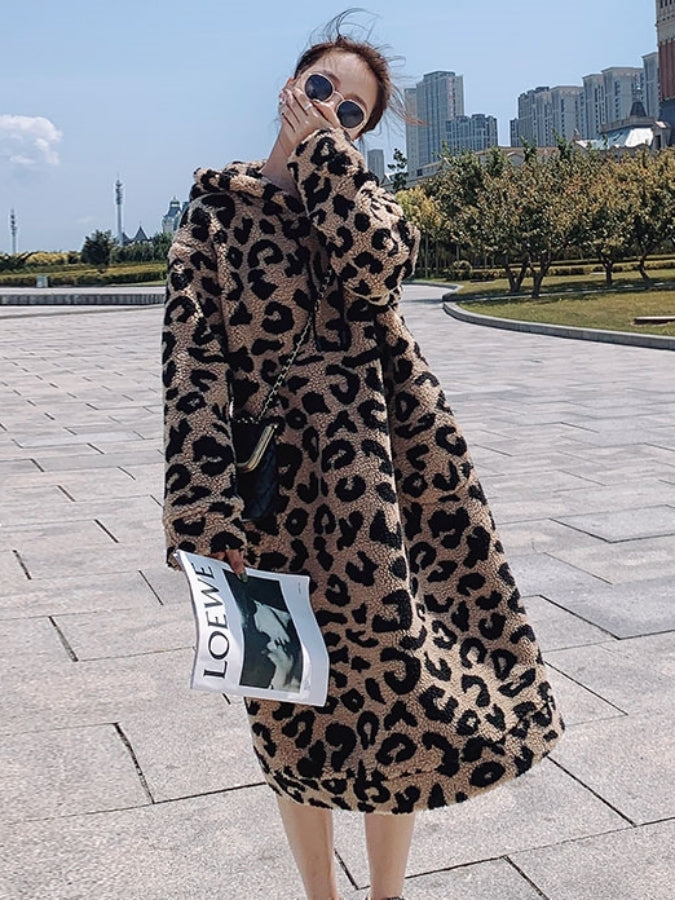 Leopard pattern hood dress X2534