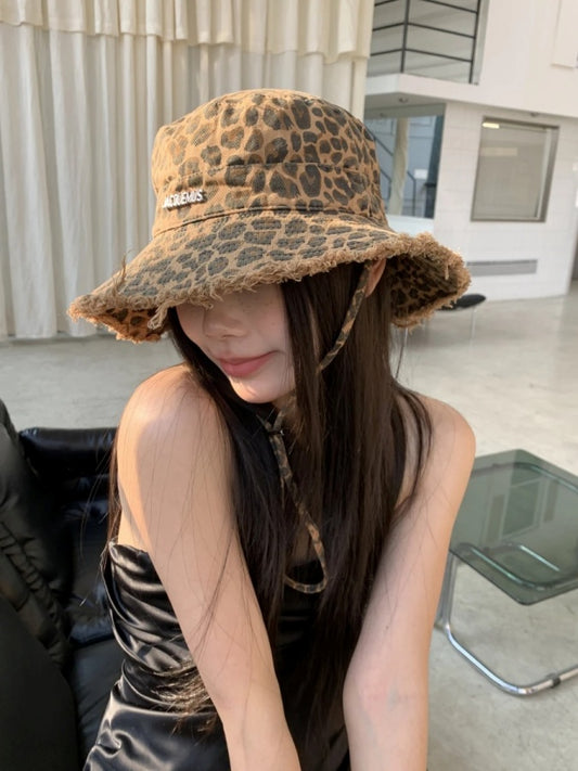 Leopard pattern cut-off bucket hat X3022