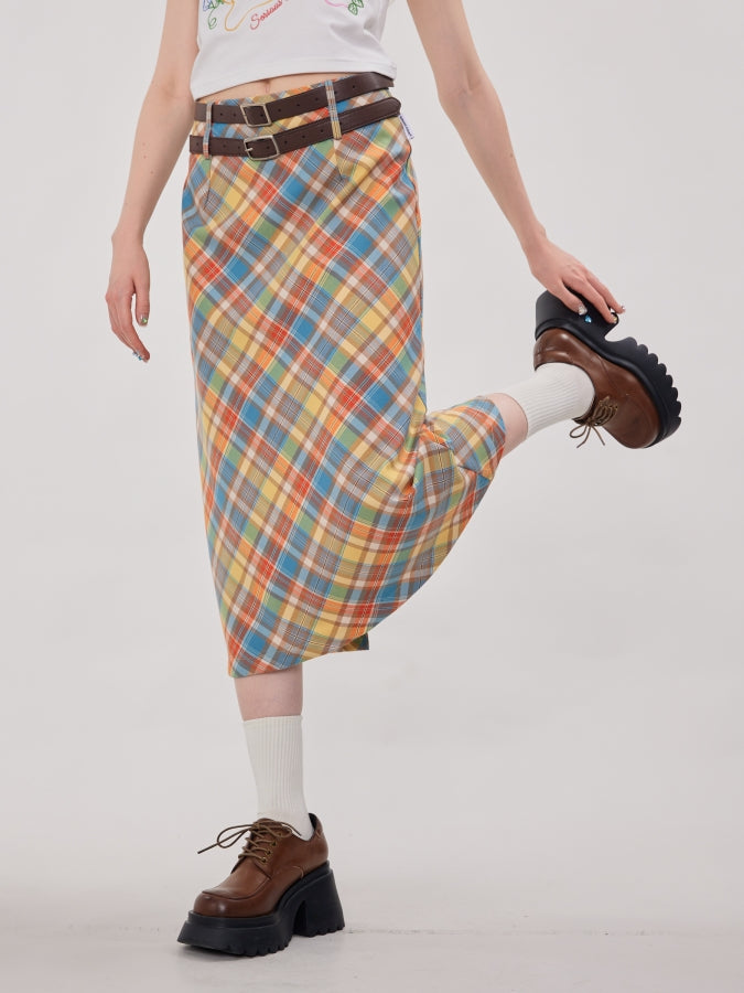 Retro Check Pattern Slim Skirt X2428