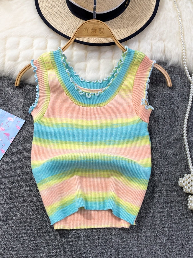 Rainbow Border Summer Knit Vest X2316