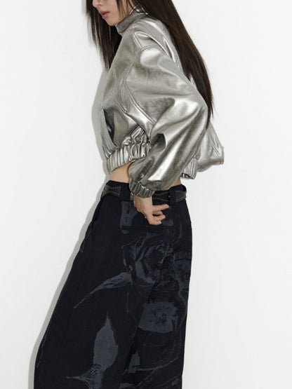 Y2K Metallic Silver Cropped Jacket X2453