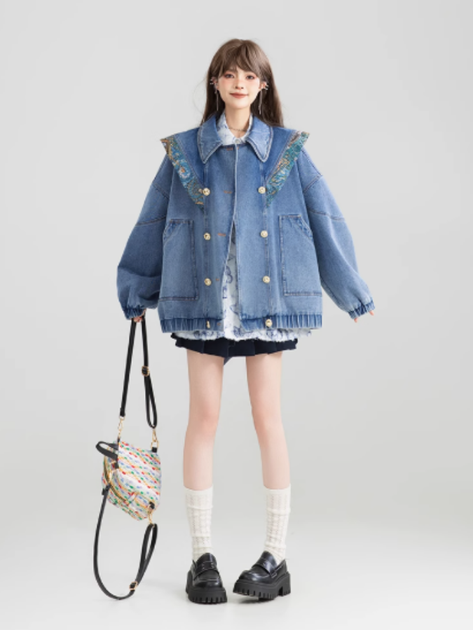 Design color back ribbon denim jacket X3007