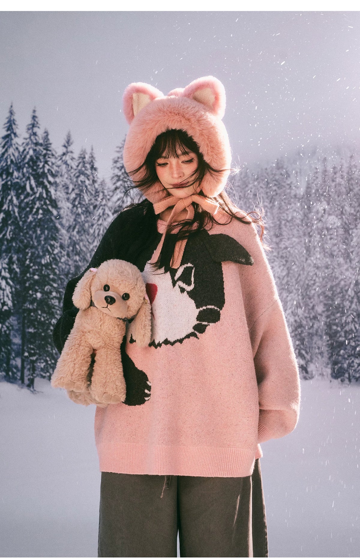 Kitten Jacquard Oversized Sweater　X3700