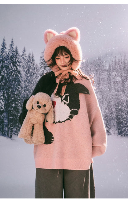 Kitten Jacquard Oversized Sweater　X3700