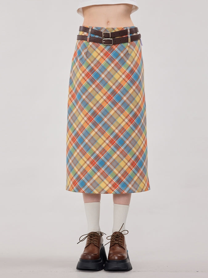 Retro Check Pattern Slim Skirt X2428