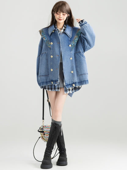 Design color back ribbon denim jacket X3007