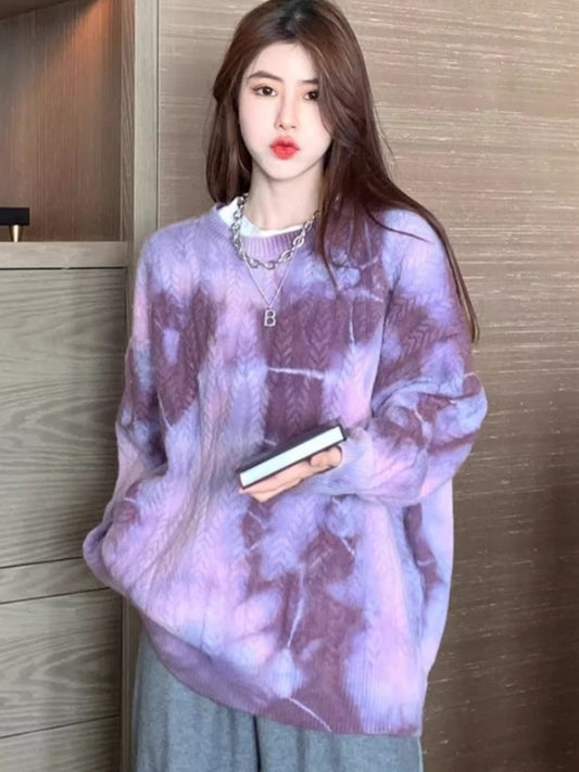 Tie-dye round neck pullover X2541