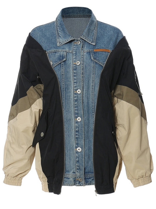 Contrast color denim docking jacket X2506