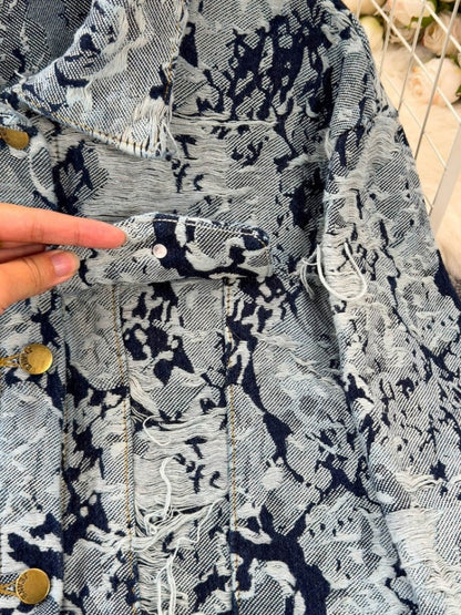 Retro flower jacquard denim jacket X3015