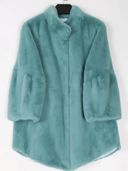 Faux fur stand collar bell sleeve medium coat X2525