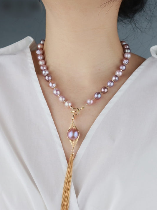 Pastel color imitation pearl necklace X2356