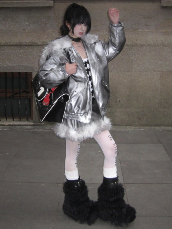 Metallic Silver Fur Jacket　X2960