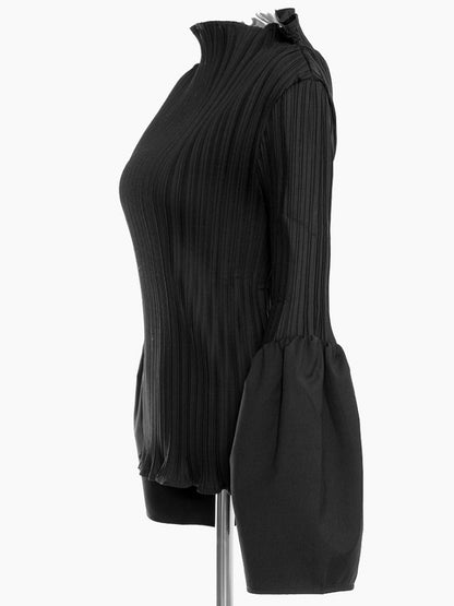 Trumpet sleeve pleated pullover X2483