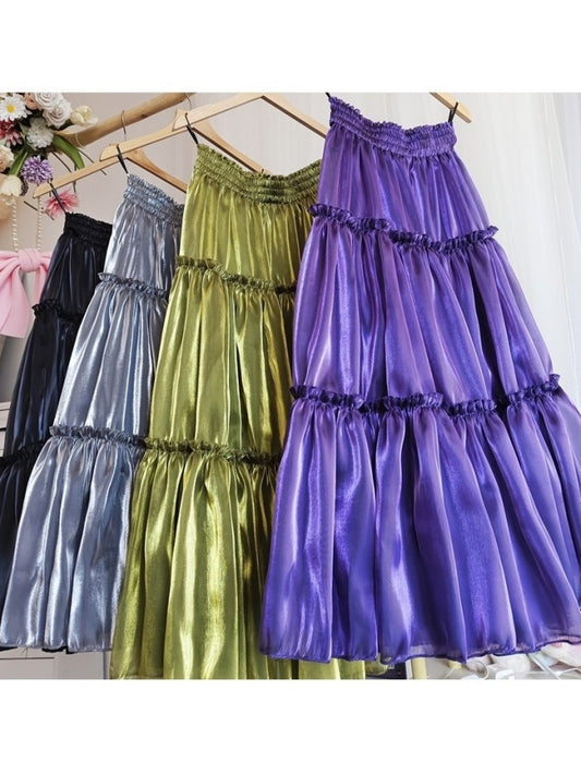 Metallic color midi skirt X3011