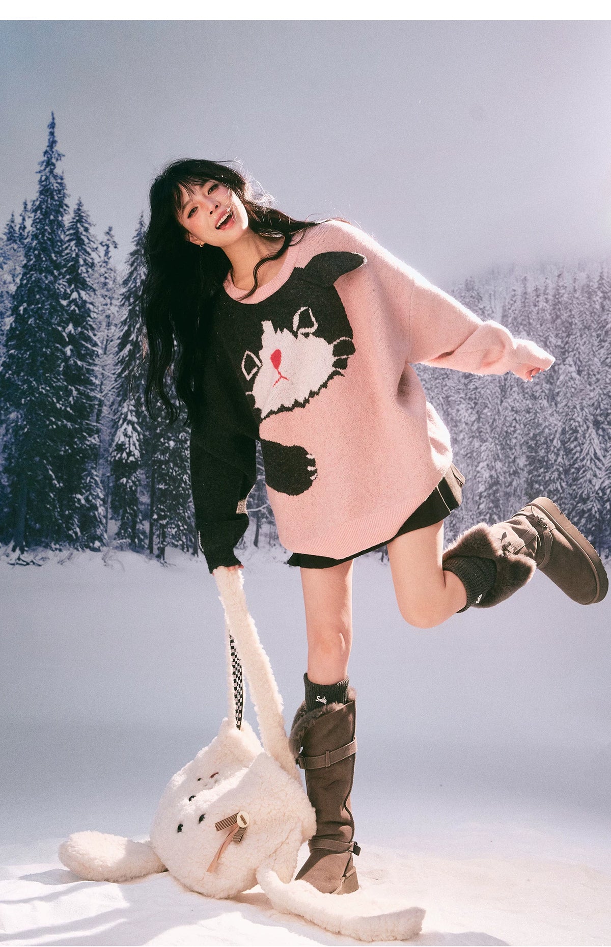 Kitten Jacquard Oversized Sweater　X3700