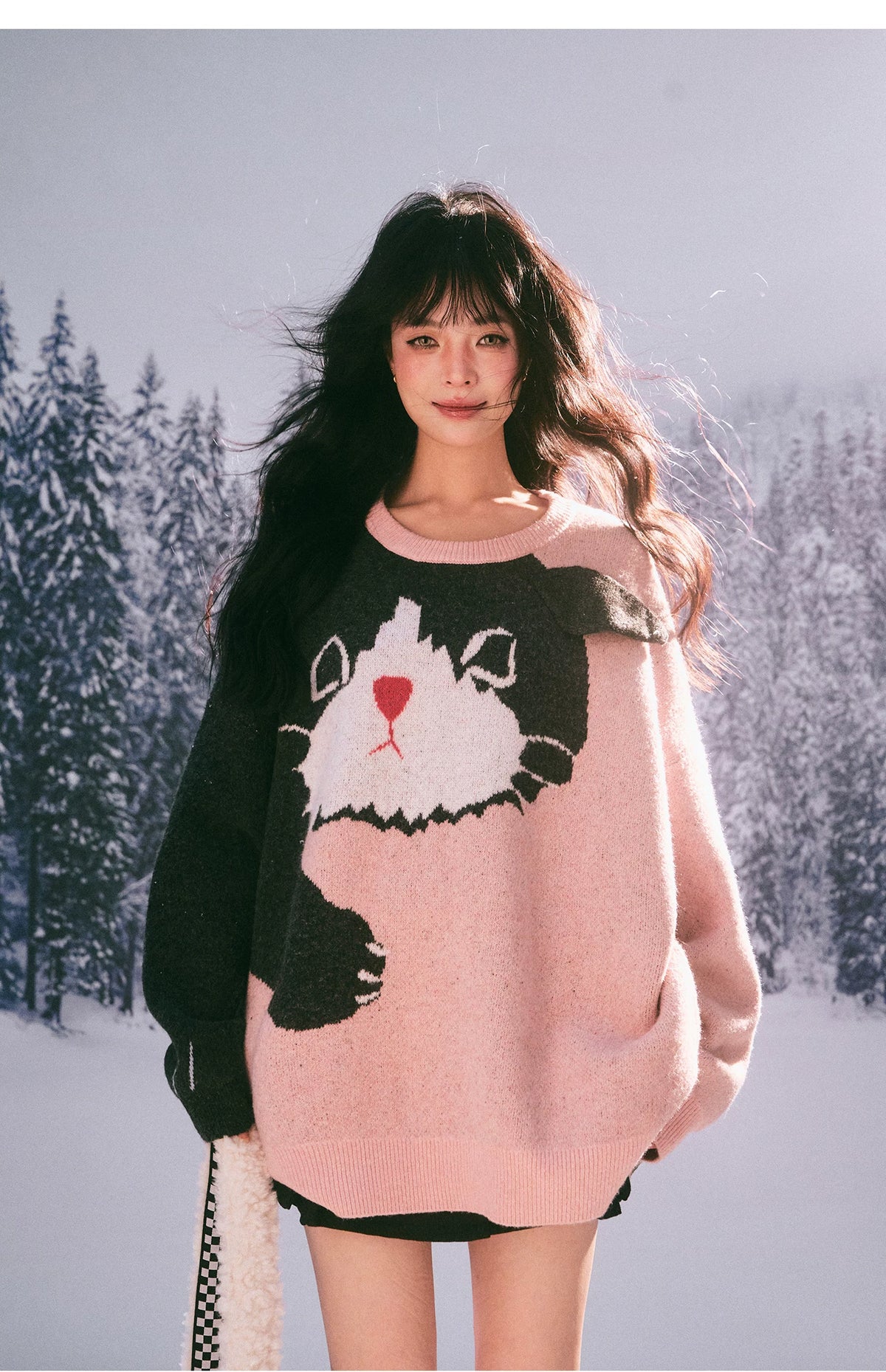 Kitten Jacquard Oversized Sweater　X3700