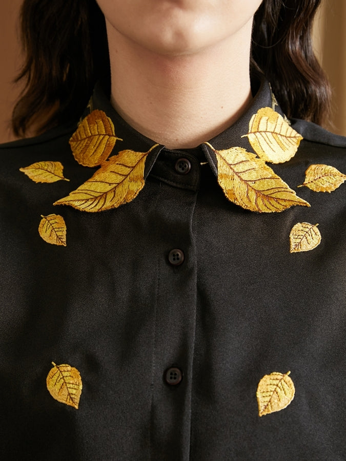 Leaf decoration lapel shirts X2508