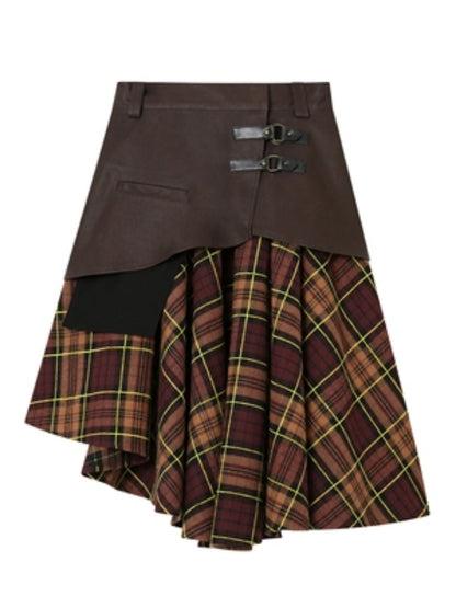 Layered check medium skirt X2458